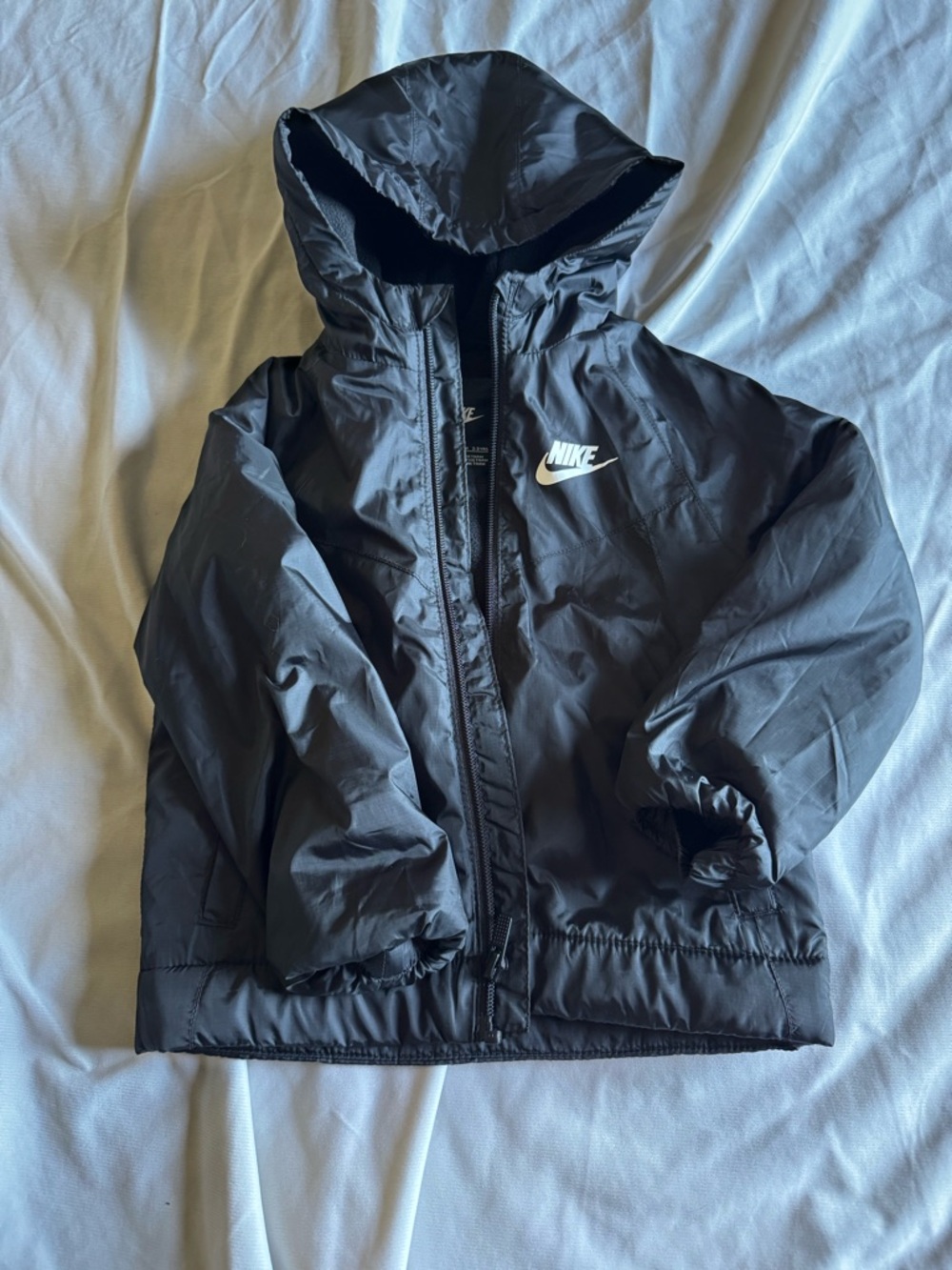 Nike Kids Black Hooded Coat with White Logo